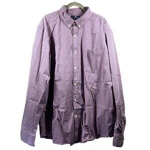Vineyard Vines Men's Dress Shirt Large Pink Blue Check Whale Slim Tucker Shirt